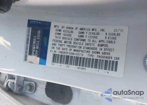 2017 Honda Accord Lx from USA, damaged, VIN 1HGCR2F33HA135710